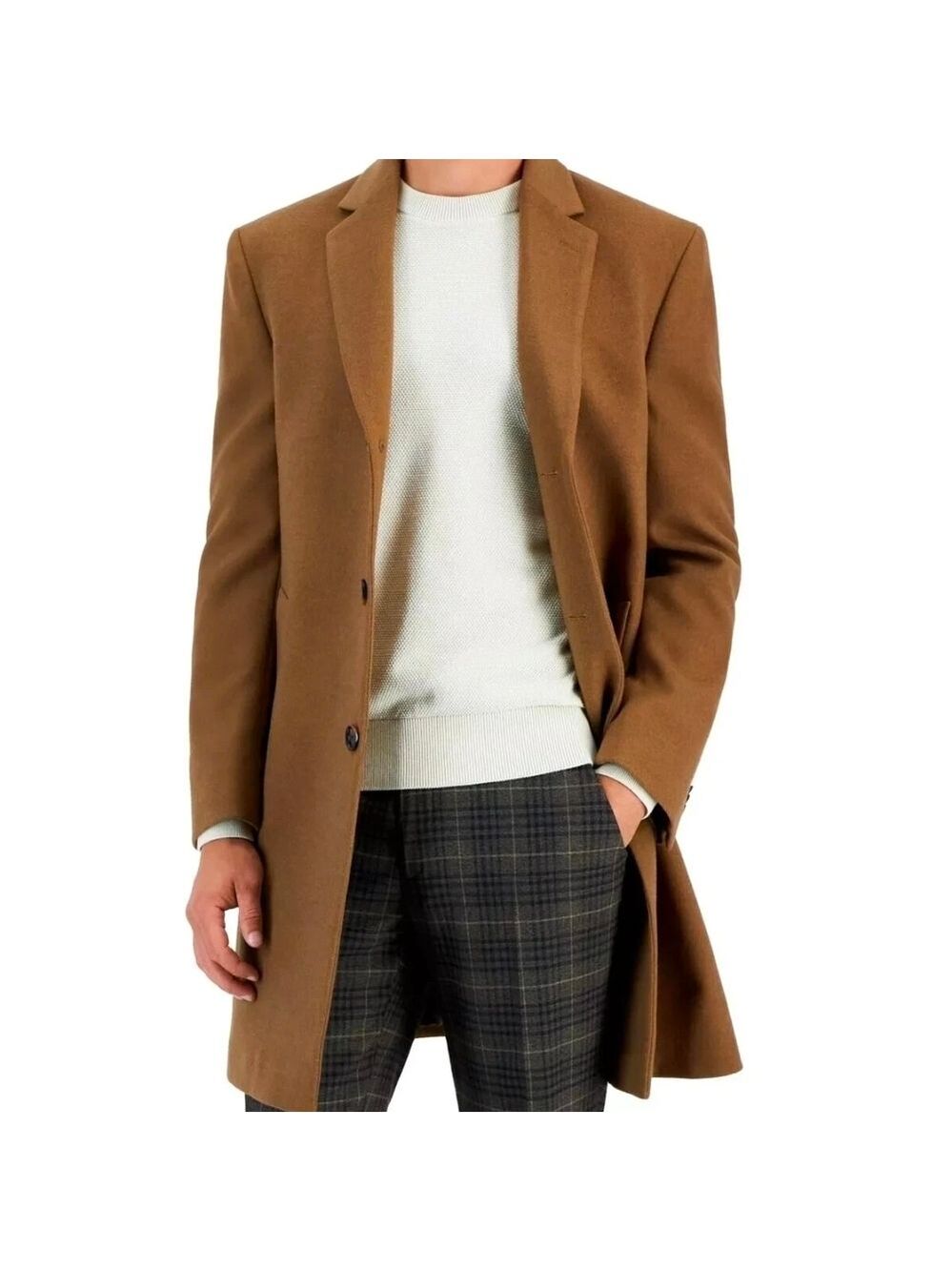 Kenneth Cole Size 48 48L Brown Tan Camel Wool Coat Jacket NWT‎